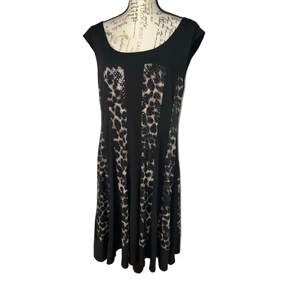 Connected Apparel,16 sleeveless sequent ￼‎ animal print stretch midi dress ￼